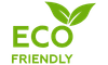 Eco-friendly logo featuring green leaves and the text 'ECO FRIENDLY' on a white background.